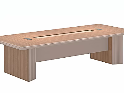 Modern Rectangular Conference Table with Wooden Top and Sturdy Light-colored Legs Featuring Built-in Central Slot 3d model