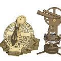 Vintage Golden Sundial Featuring Ornate Carvings And Decorative Dial With Astronomical Instrument