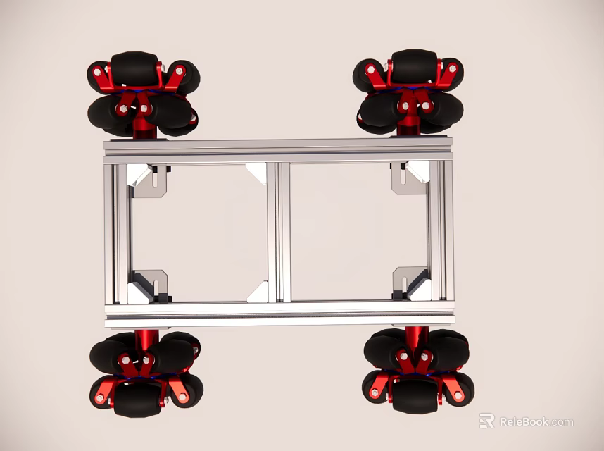Metal Frame Mobile Stand With Black Wheels And Red Accents 3d model 
