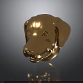 Golden Shiny Dog Head Sculpture With Detailed Features And Reflective Surface