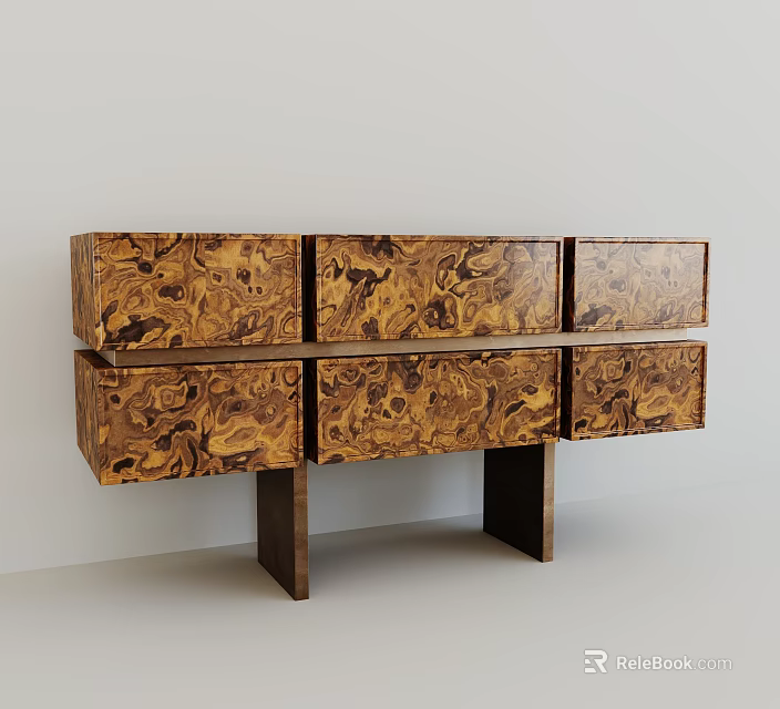 Entryway Side Cabinet Wooden Storage Cabinet With Drawers Marble Like Pattern And Modern Design 3d model 