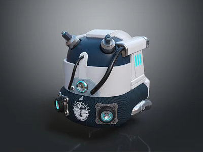 Futuristic Mechanical Weapon With Blue And White Design And Circular Tech Components 3d model