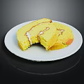Delicious Soft Sliced Yellow Cake Roll With Cream Filling On White Plate