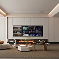Modern Living And Dining Area Interior With Large TV Fireplace And Cozy Sofa
