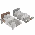 Cozy Modern Single Bed Interior With Upholstered Headboard Decorative Pillows And Striped Blanket