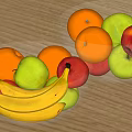 Two Glass Bowls of Fresh Fruits Bananas Oranges Red and Green Apples on Wooden Table