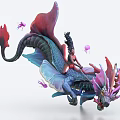 Colorful Dragon Like Creature With Rider Flying Among Glowing Jellyfish