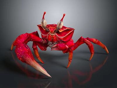 3D Rendered Red Crab With Horn Like Structures And Spotted Body Legs 3d model