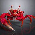 3D Rendered Red Crab With Horn Like Structures And Spotted Body Legs