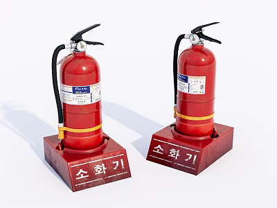 Two Red Fire Extinguishers on Red Bases as Essential Fire Safety Equipment 3d model