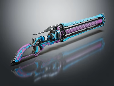 Vibrant Blue and Pink Futuristic Gun with Metallic Finish Detailed Structure and Reflection 3d model
