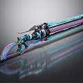 Vibrant Blue and Pink Futuristic Gun with Metallic Finish Detailed Structure and Reflection
