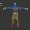 Muscular Man as Boxer with Green Gloves and Camo Shorts Standing with Arms Outstretched
