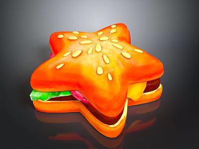 Delicious Star Shaped Burger with Sesame Seeds Lettuce and Cheese 3d model