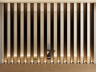 Modern Room Partition with Vertical Wooden Slats and LED Lighting Design 3d model