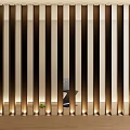 Modern Room Partition with Vertical Wooden Slats and LED Lighting Design