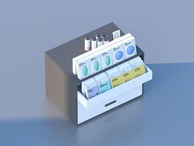 Perfume Cosmetics Display Stand With Colorful Boxes Neatly Arranged On Retail Counter 3d model