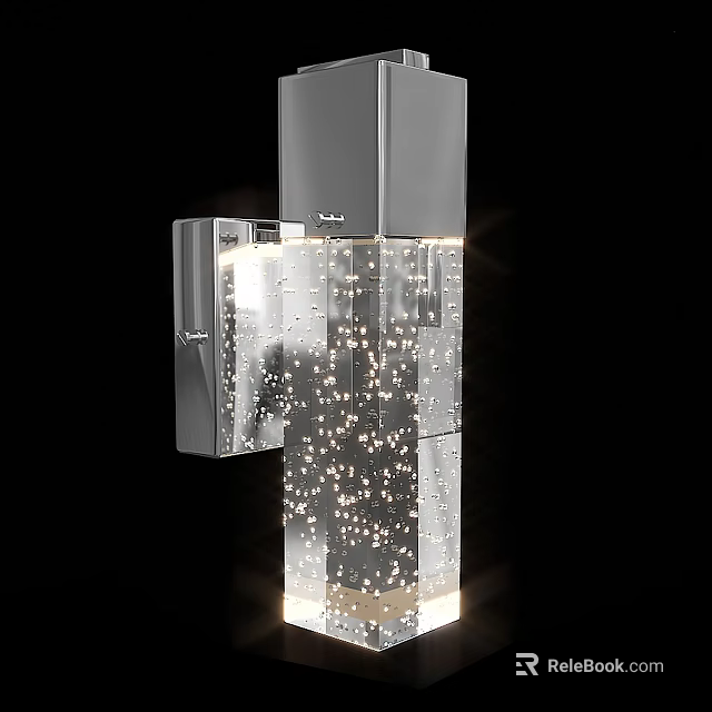 Modern Sleek Chrome Wall Light With Transparent Glass Shade And Sparkling Decorative Dots 3d model 