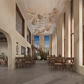 Modern Café Interior Design With Wooden Ceiling White Menu Boards And Cozy Tables Chairs