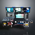 Multi Screen Control Console With Laptop Control Panel And Blue Accents 3d model
