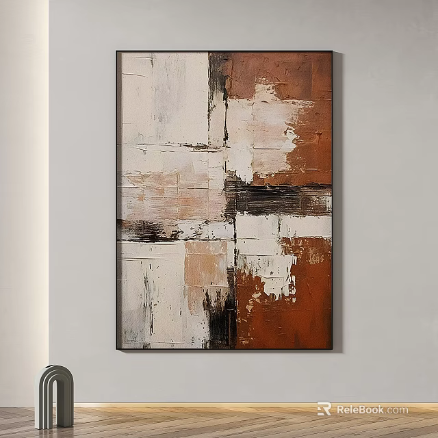 Modern Contemporary Abstract Painting Interior Wall Art With Brown White Black Brushstrokes And Textured Surface 3d model 
