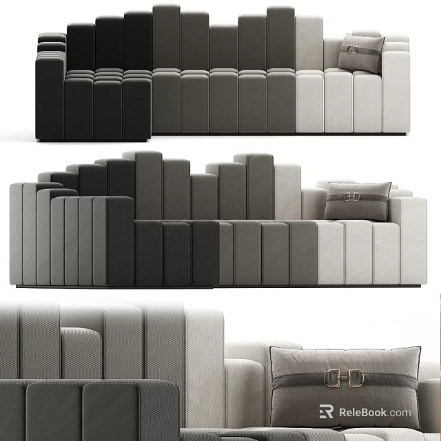 Modern Multi person Sofa With Black Gray And Beige Modular Design And Accent Pillows 3d model 
