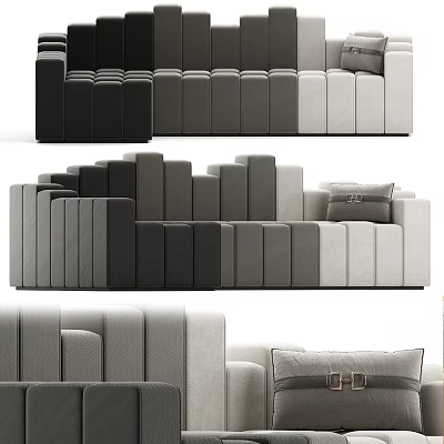 Modern Multi person Sofa With Black Gray And Beige Modular Design And Accent Pillows 3d model