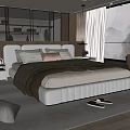 Modern Bedroom Interior With Plush Bed Nightstand Floor Lamp Area Rug And Scenic Window View