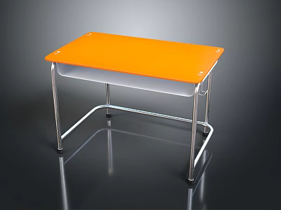 Orange Table with Silver Metal Frame and Reflective Surface on Black Background 3d model