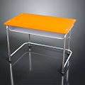 Orange Table with Silver Metal Frame and Reflective Surface on Black Background 3d model