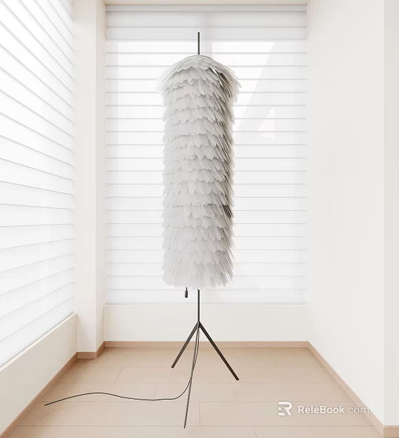 Feather Design Floor Lamp In Bright Minimalist Room With Blinds 3d model 