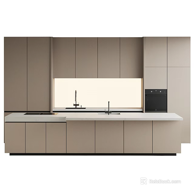 Modern Kitchen Interior With Gray Cabinets Countertop And Built in Appliances 3d model 