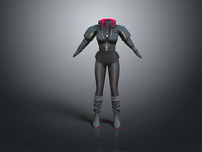 Futuristic Combat Style Fitted Bodysuit With Dark Color And Red Accents 3d model