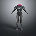 Futuristic Combat Style Fitted Bodysuit With Dark Color And Red Accents