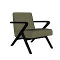 Modern Style Olive Green Upholstered Accent Chair With Black Wooden Arms And Geometric Cross Legs