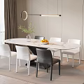 Modern Dining Table Set With Marble Top White Black Chairs Pendant Light And Greenery