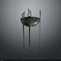 Ancient Bronze Sculpture Carved Vessel With Three Legs And Bird Shaped Decorations