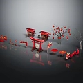 Traditional Chinese New Year Decorations With Red Lanterns Dragon Ornament And Fortune Characters