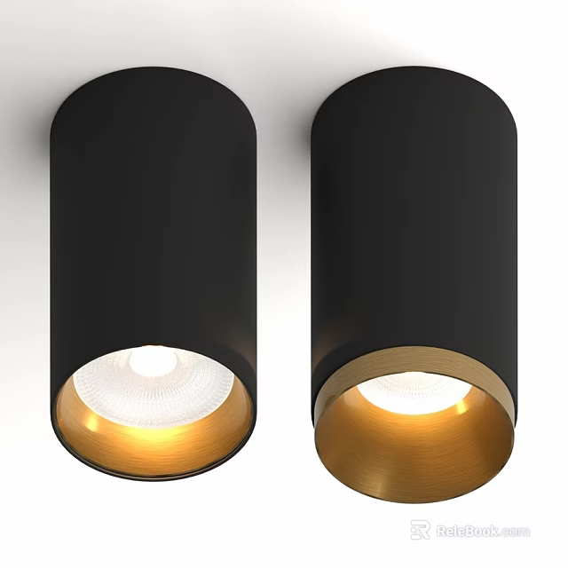 Modern Black Ceiling Lights with Gold Trim and Warm Illumination 3d model 
