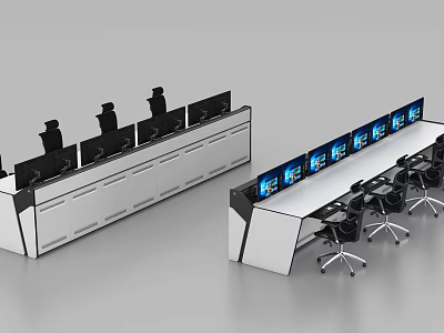 Modern Control Room Workstations With Multiple Screens And Office Chairs 3d model