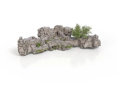 Modern Landscape Rock Structure Design With Green Plants And Natural Moss Decor 3d model