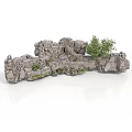 Modern Landscape Rock Structure Design With Green Plants And Natural Moss Decor
