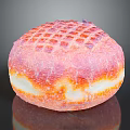 Round Bread With Grid Pattern And Pink Orange White Sugary Surface On Reflective Black Background 3d model