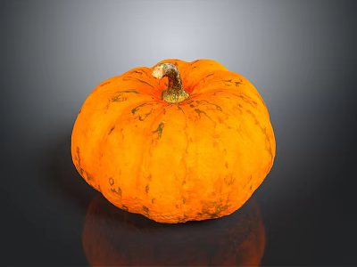 Ripe Fresh Orange Textured Pumpkin on Black Background with Clear Reflection 3d model