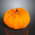 Ripe Fresh Orange Textured Pumpkin on Black Background with Clear Reflection