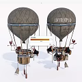 Two Vintage Hot Air Balloons With Intrepid Lettering Classic Design And Baskets