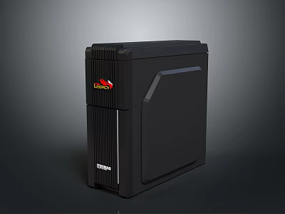 High Quality Black Computer Case with Red Logo Modern Design and Side Panels 3d model