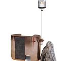 Elegant Modern Reception Desk With Marble Counter Metal Frame Lamp And Decorative Stone