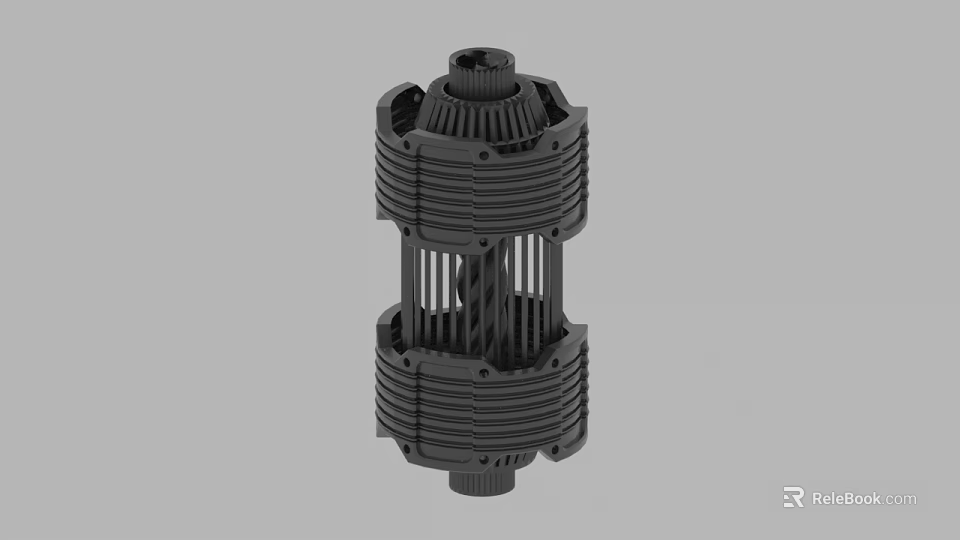 Industrial Black Mechanical Gear Component With Multi Layered Ribbed Structure Design 3d model 