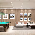 Modern Billiard Room Interior With Green Pool Table Sofa And Decorative Paintings 3d model
